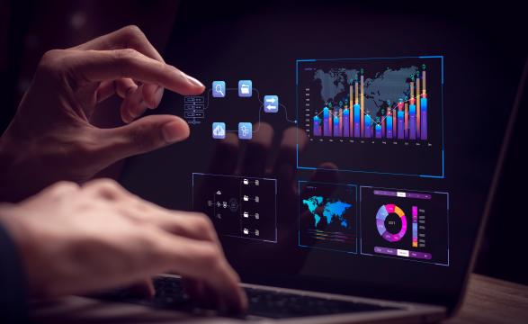 Business Analytics and Data Management System dashboard on computer