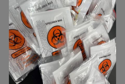 bags of biological samples on desk