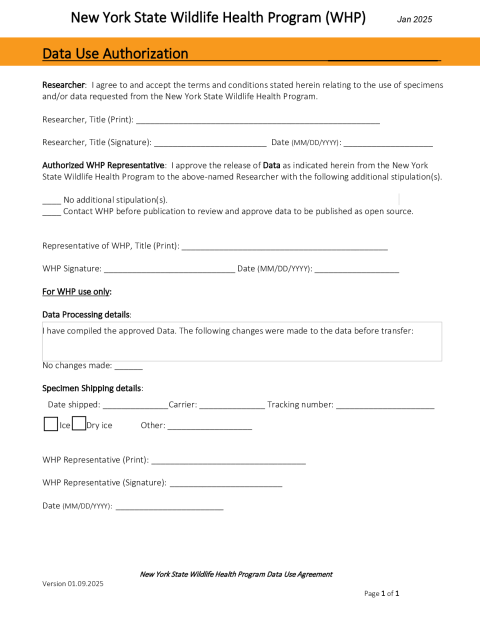 WHP DUA - Specimen Authorization