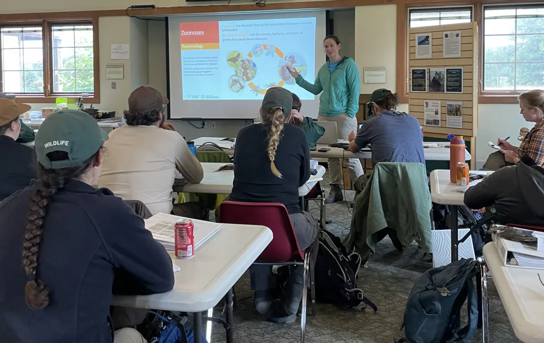 Dr Bloodgood discussing why bird banding is important